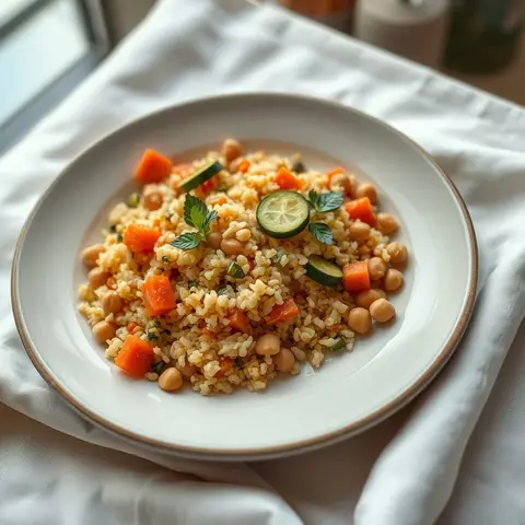 Vegetable couscous. AI-generated photo.