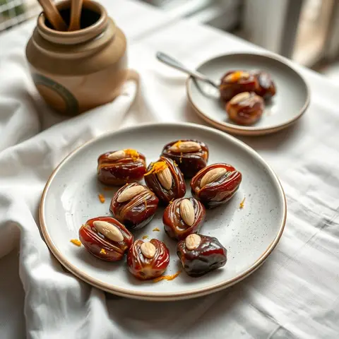 Almond Stuffed Dates. AI-generated photo.