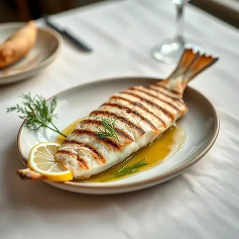 Grilled barramundi. AI-generated photo.