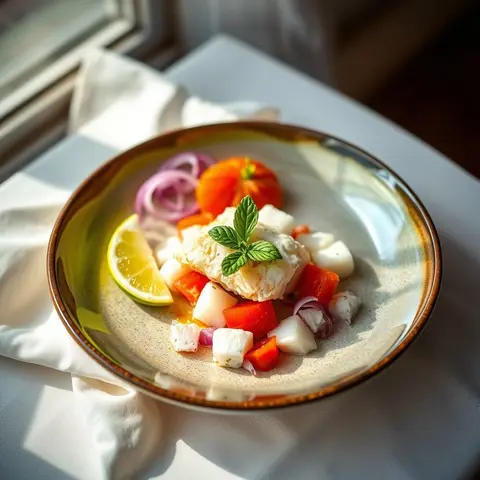 Conch salad. AI-generated photo.