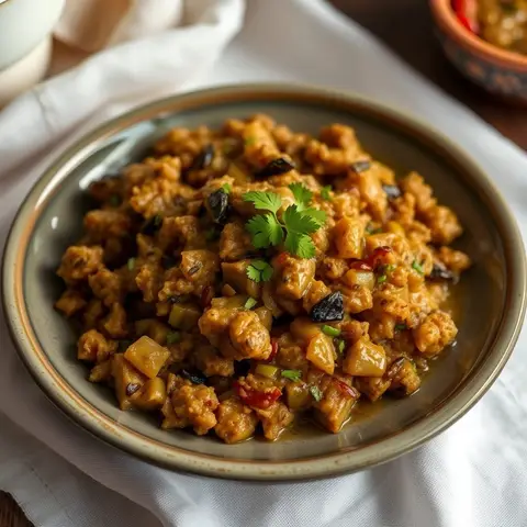 Mashed eggplant bhorta. AI-generated photo.