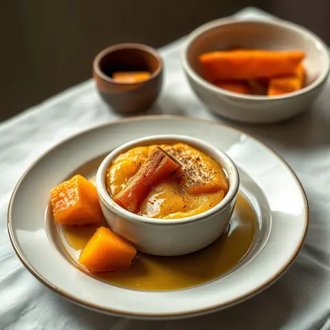 Sweet potato pudding. AI-generated photo.