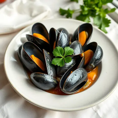 Moules marinières. AI-generated photo.