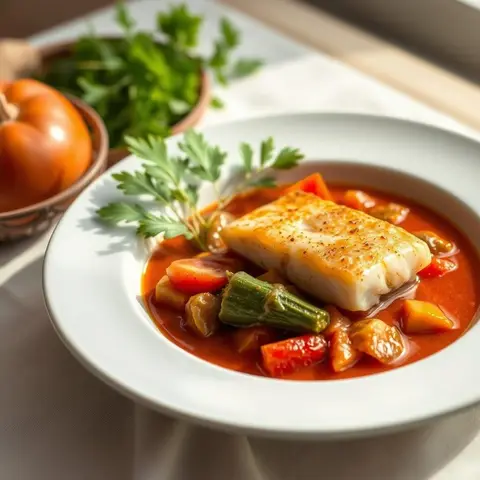 Benin fish stew. AI-generated photo.