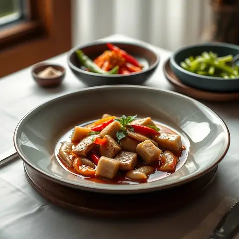 Pork with chilies. AI-generated photo.