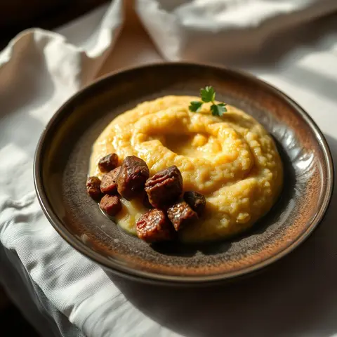 Bogobe · sorghum porridge. AI-generated photo.