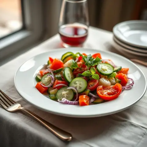 Shopska salad. AI-generated photo.