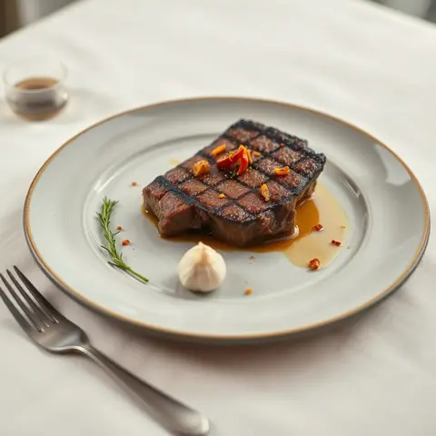 Grilled beef. AI-generated photo.