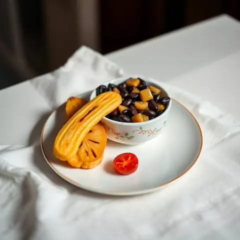 Beans and plantain. AI-generated photo.