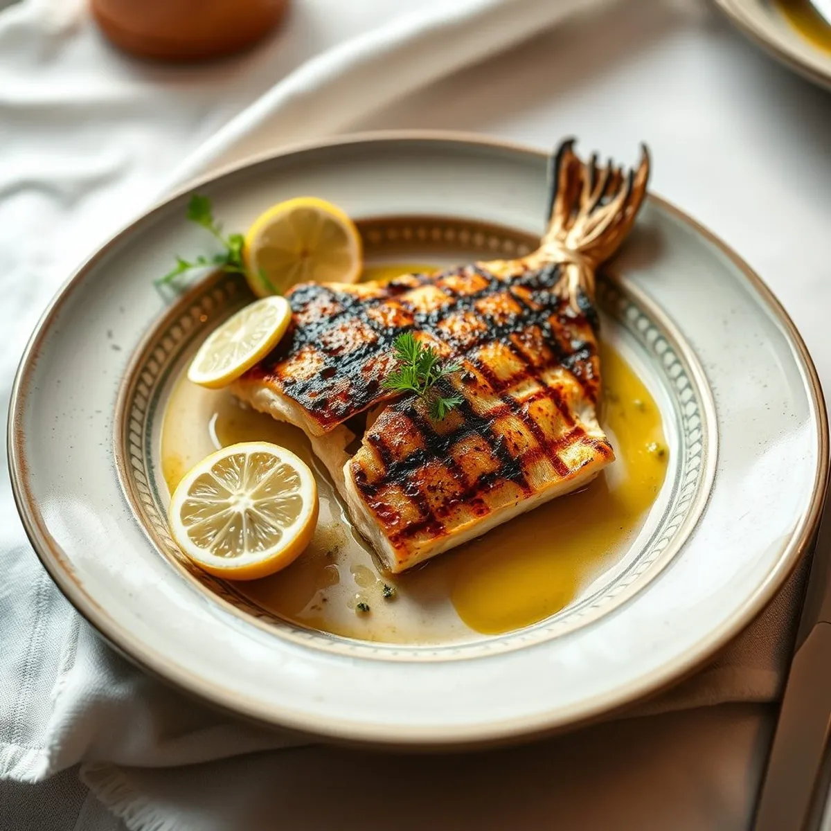 AI-generated photo Grilled coastal fish. AI-generated photo.