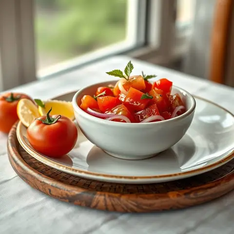 Tomato onion salad. AI-generated photo.