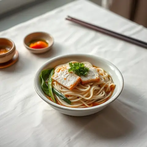 Num banh chok noodles. AI-generated photo.