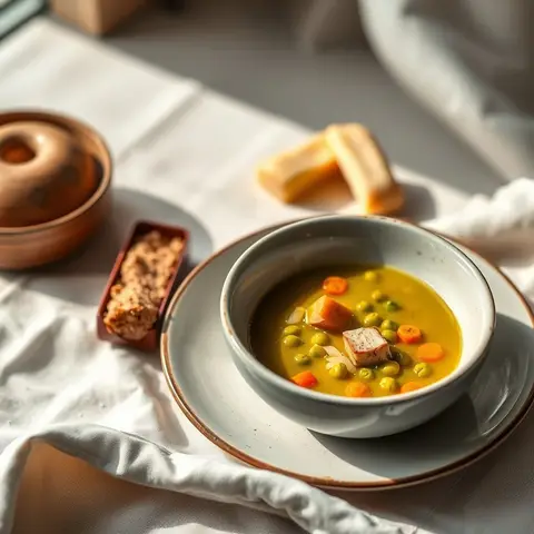 Split pea soup. AI-generated photo.