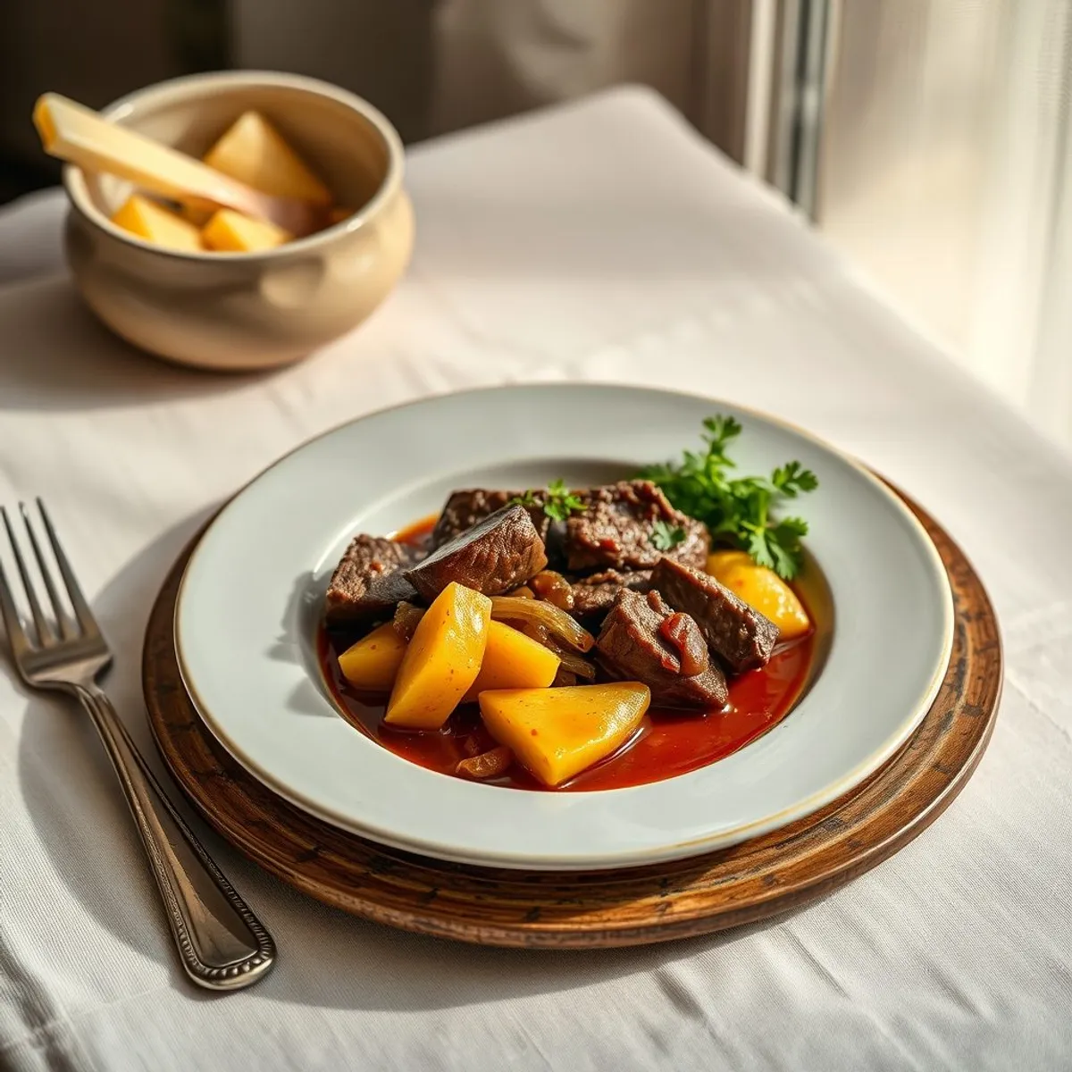 AI-generated photo Beef and cassava. AI-generated photo.