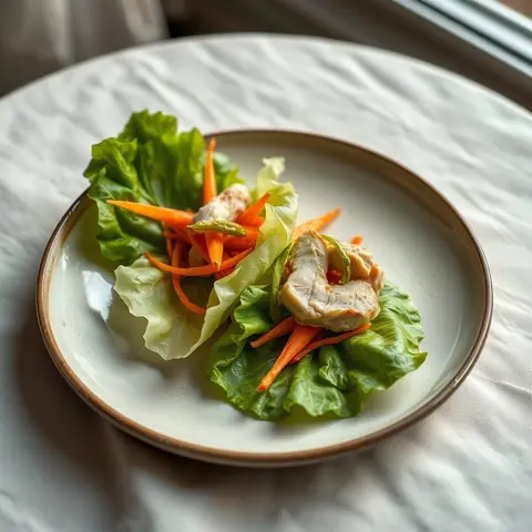 Chicken lettuce wrap. AI-generated photo.