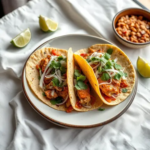 Chicken Tinga Tacos. AI-generated photo.
