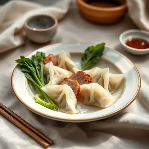 Pork and cabbage jiaozi. AI-generated photo.