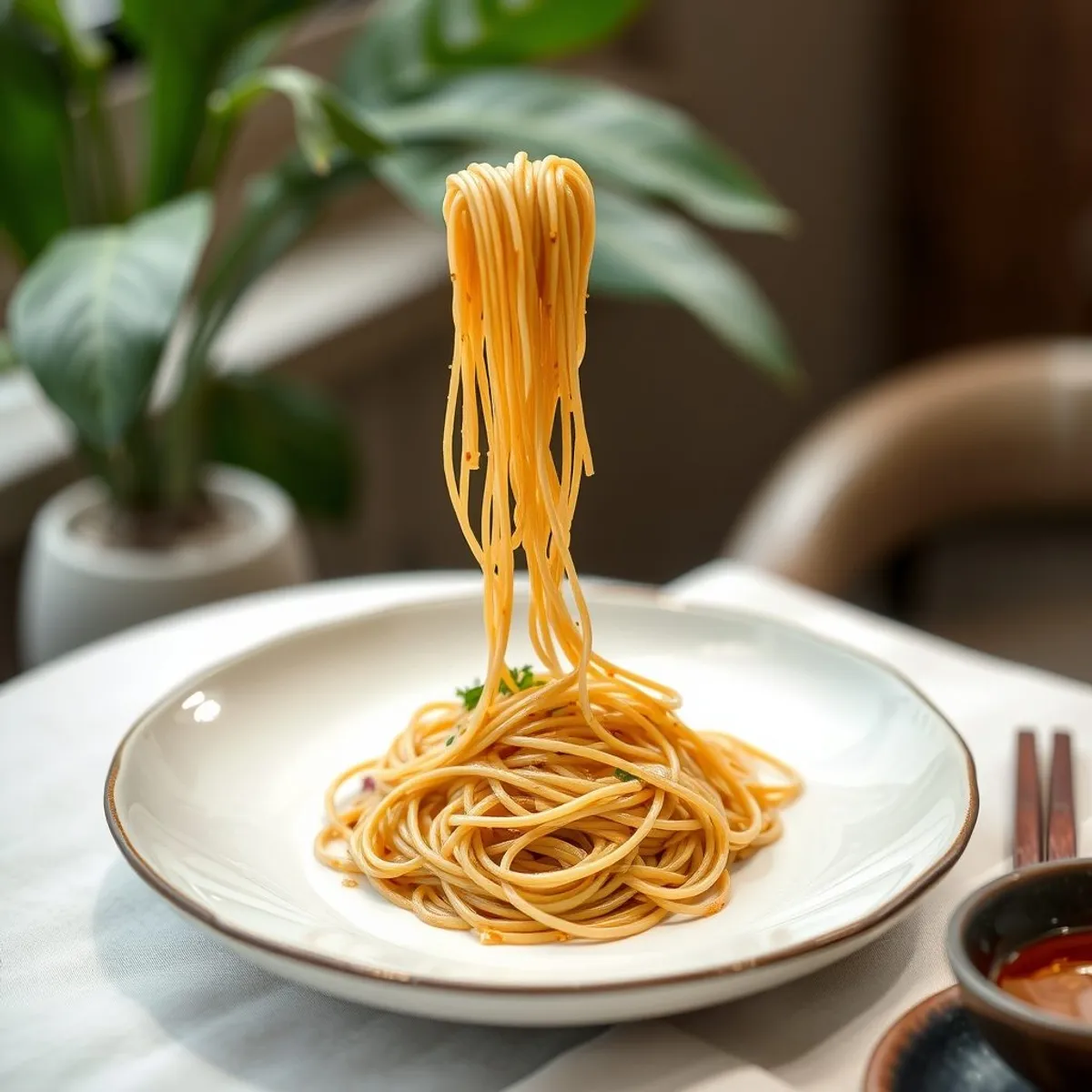 AI-generated photo Scallion oil noodles. AI-generated photo.
