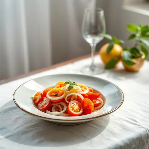 Tomato onion salad. AI-generated photo.