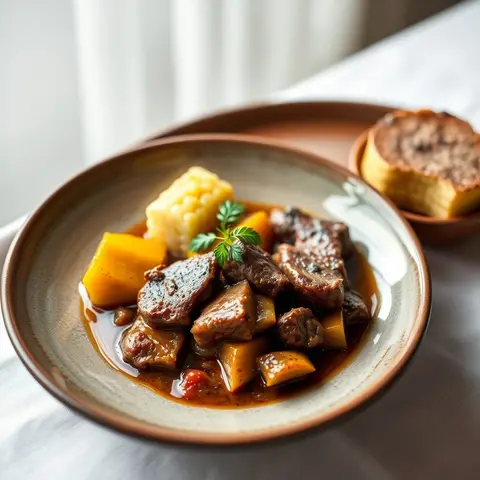 Olla de carne. AI-generated photo.