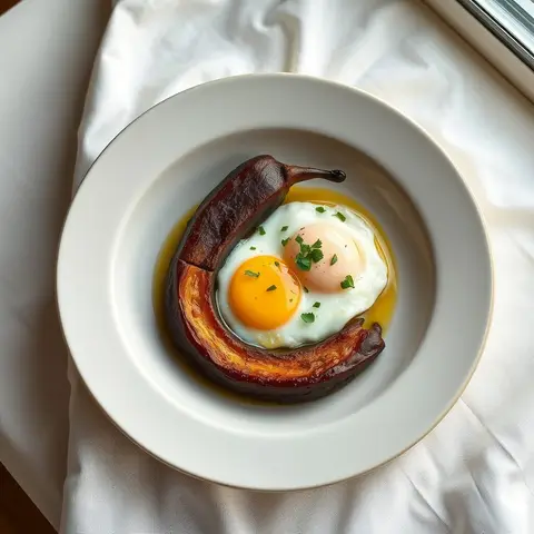 Egg and plantain. AI-generated photo.