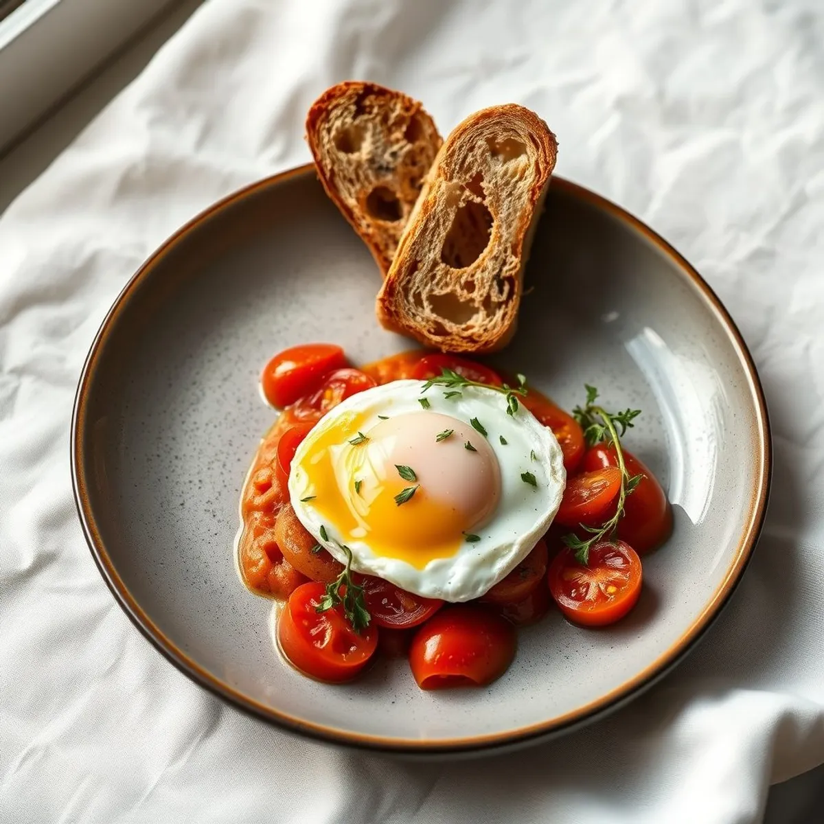 AI-generated photo Egg and tomato brunch plate. AI-generated photo.