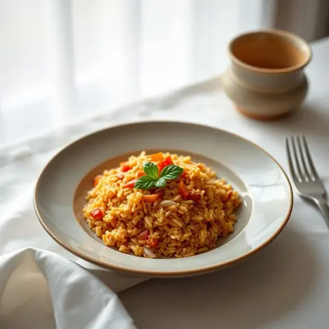 Tomato rice. AI-generated photo.