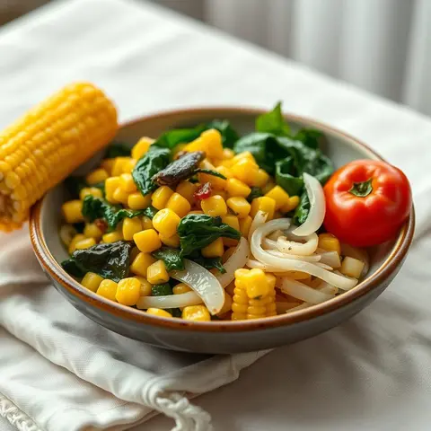 Corn and greens. AI-generated photo.