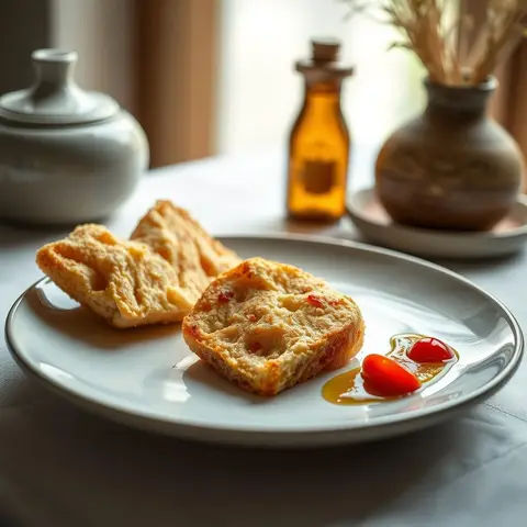 Spiced bread pieces. AI-generated photo.