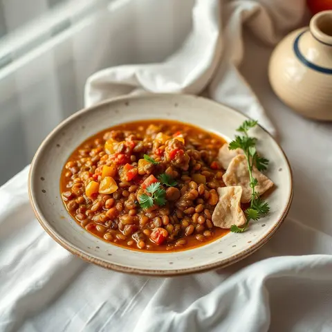 Red lentil stew. AI-generated photo.