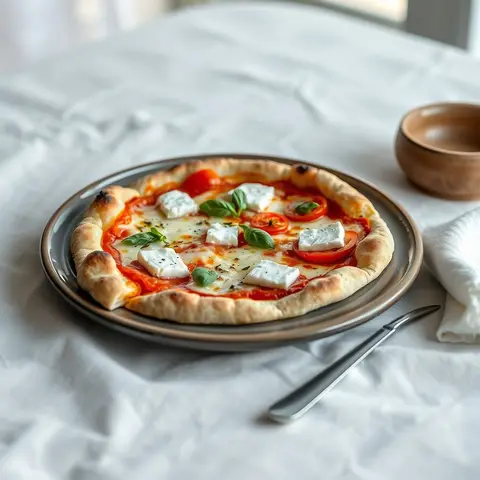 Feta pepper pizza. AI-generated photo.