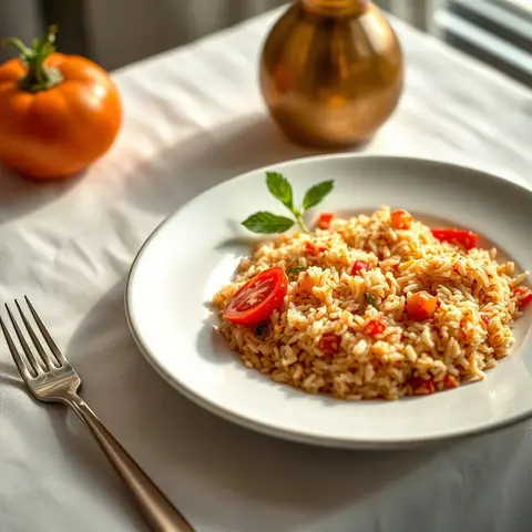 Tomato rice. AI-generated photo.