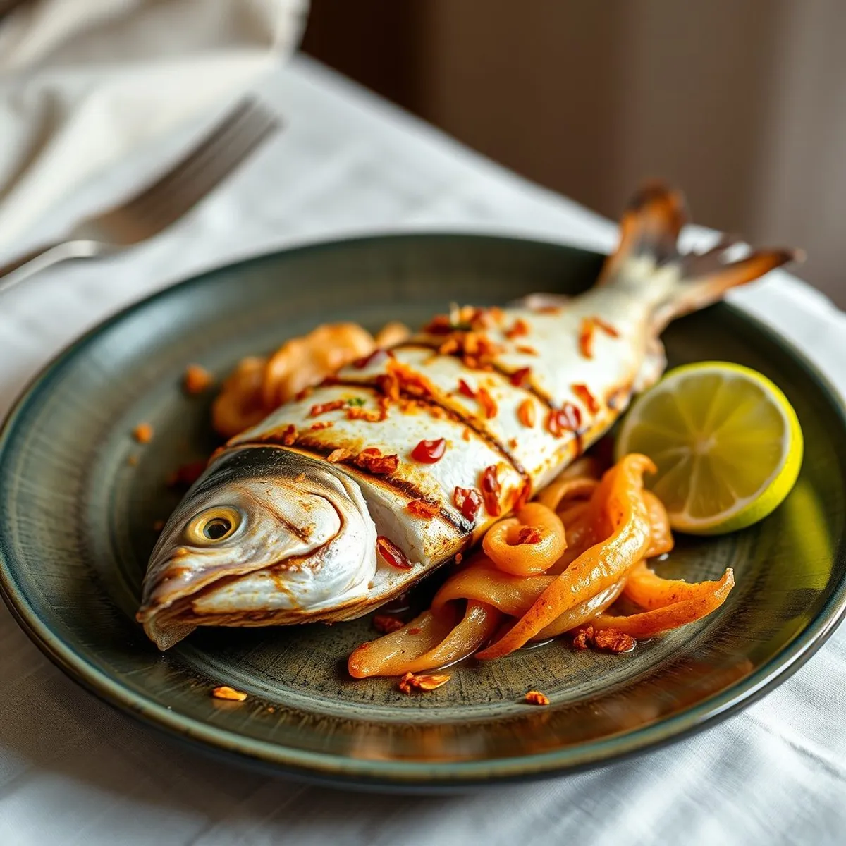 AI-generated photo Grilled fish. AI-generated photo.