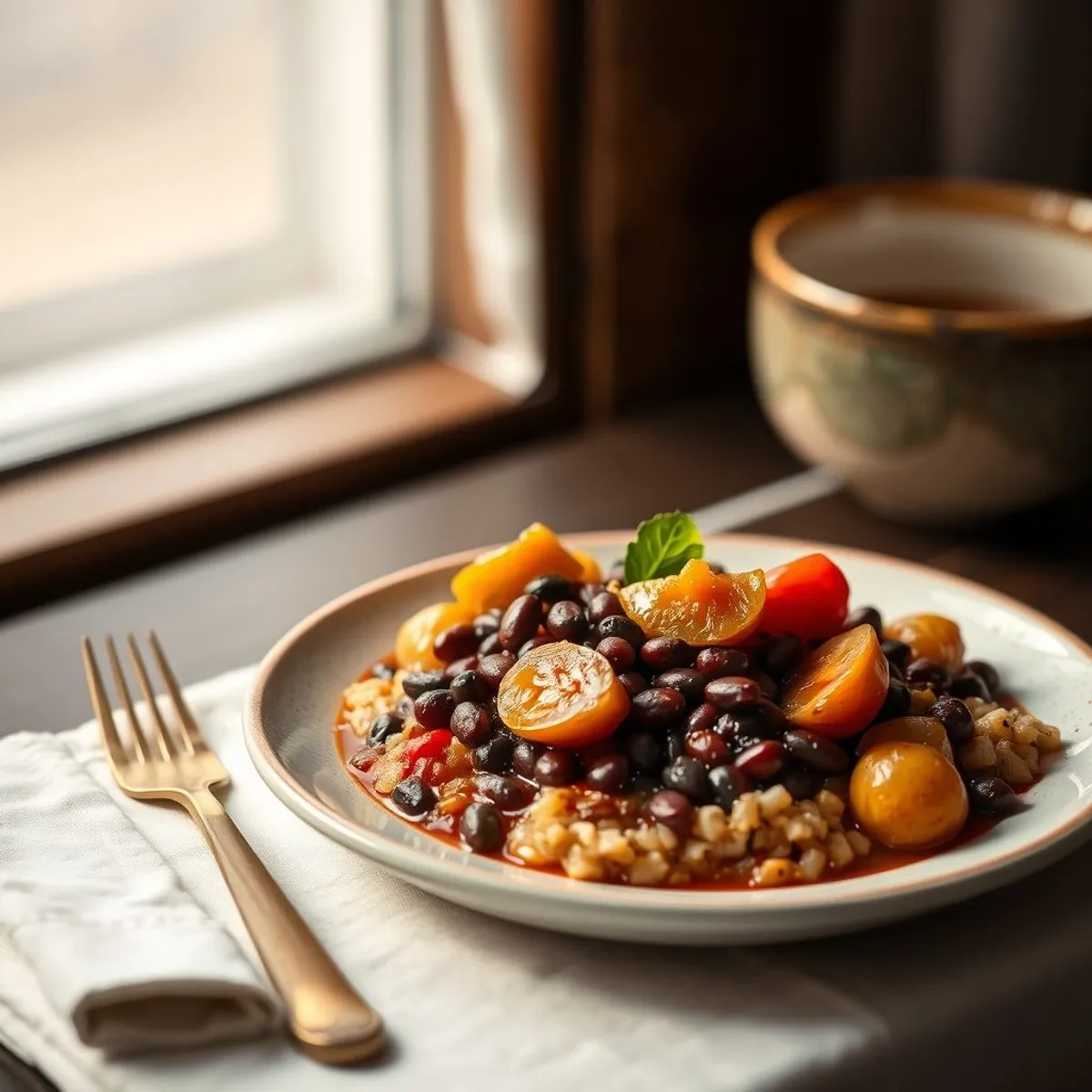 AI-generated photo Red red beans and plantain. AI-generated photo.