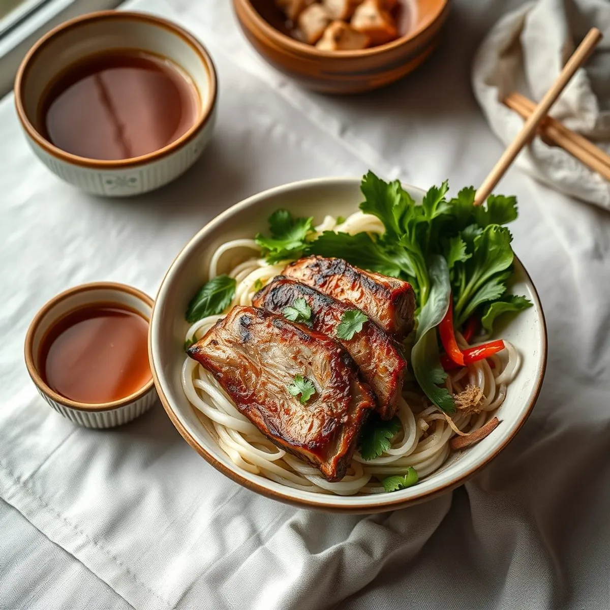 AI-generated photo Grilled Pork Rice Noodles. AI-generated photo.