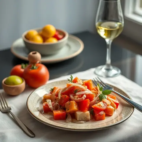 Cashew-free tomato salad. AI-generated photo.