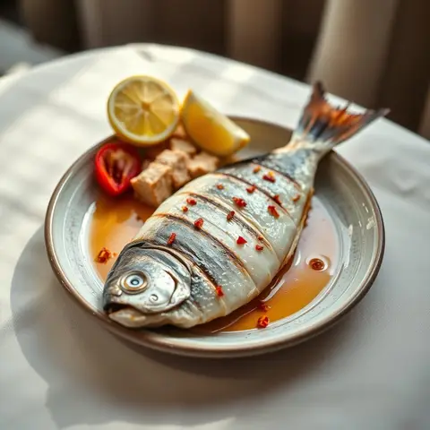 Grilled fish. AI-generated photo.