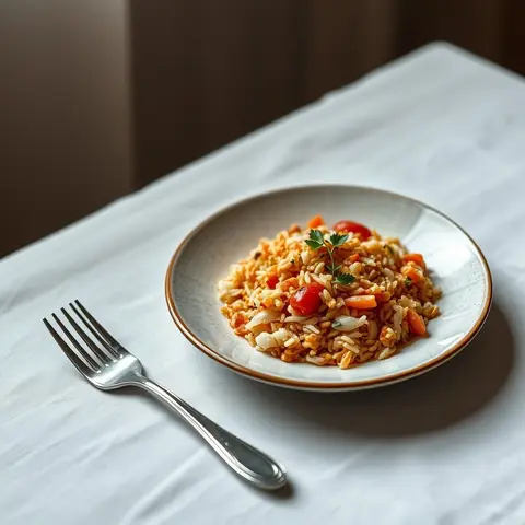 Tomato rice. AI-generated photo.