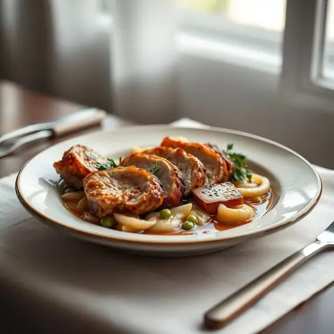Garlic pork. AI-generated photo.