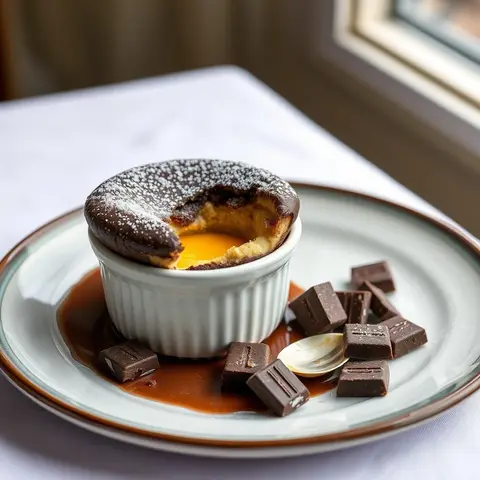 Chocolate souffle. AI-generated photo.