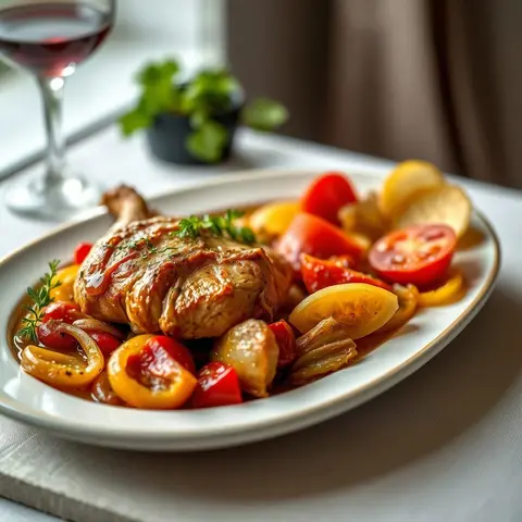 Poulet basquaise. AI-generated photo.