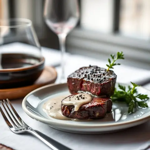 Steak au poivre. AI-generated photo.