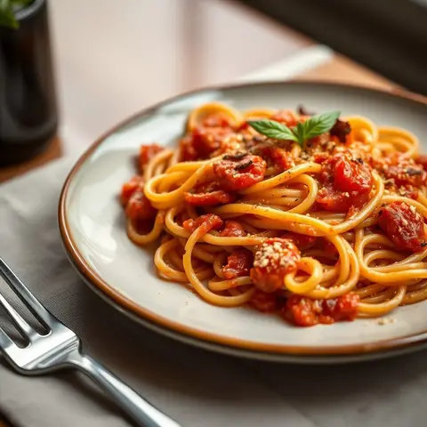 Penne arrabbiata. AI-generated photo.
