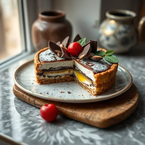 Torta caprese. AI-generated photo.