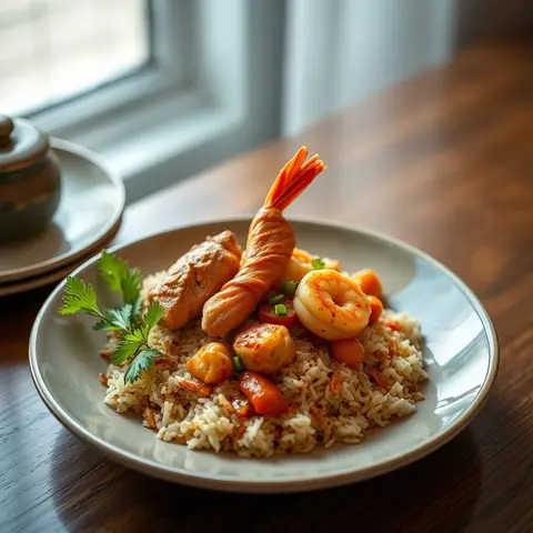 Rice jambalaya. AI-generated photo.