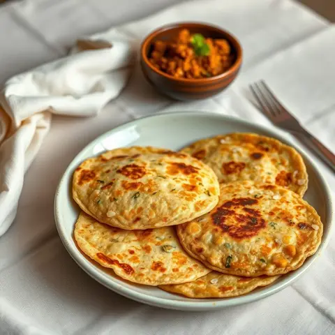 Rice and lentil pancakes. AI-generated photo.