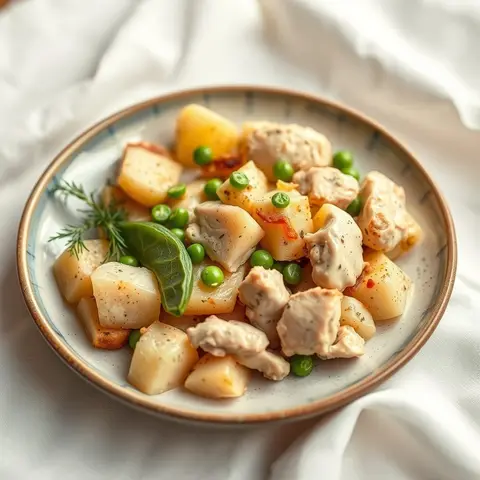 Chicken and potato salad. AI-generated photo.