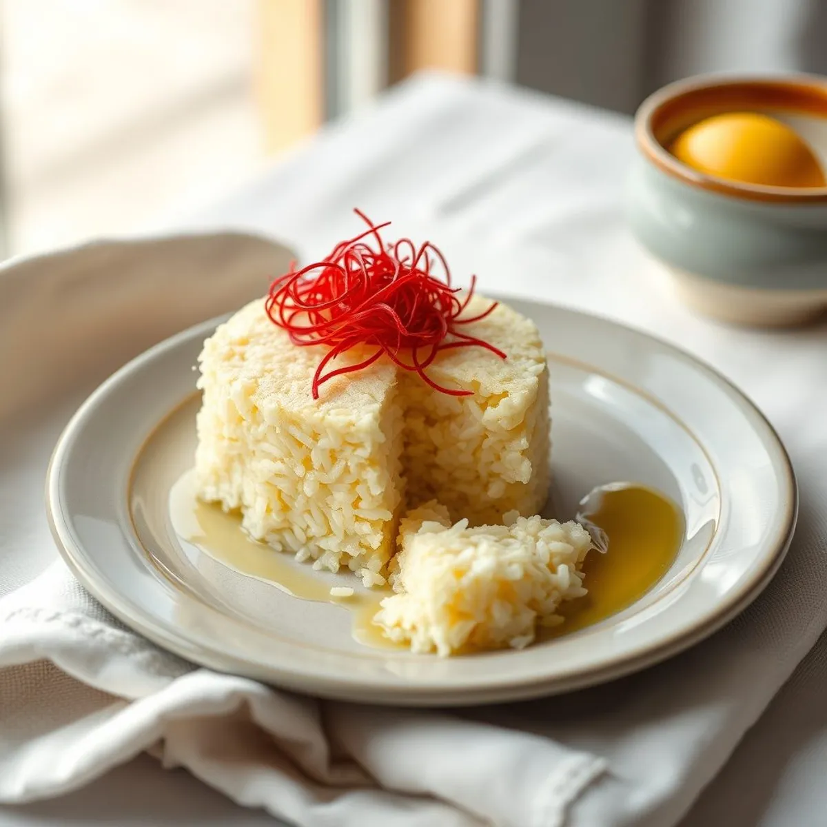 AI-generated photo Yogurt saffron rice cake. AI-generated photo.