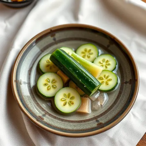 Cucumber sunomono. AI-generated photo.