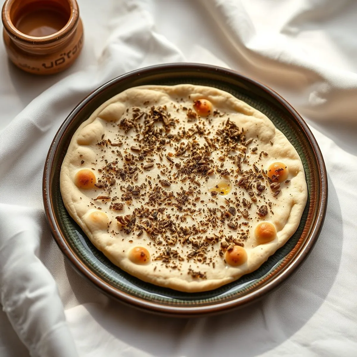 AI-generated photo Zaatar flatbread. AI-generated photo.